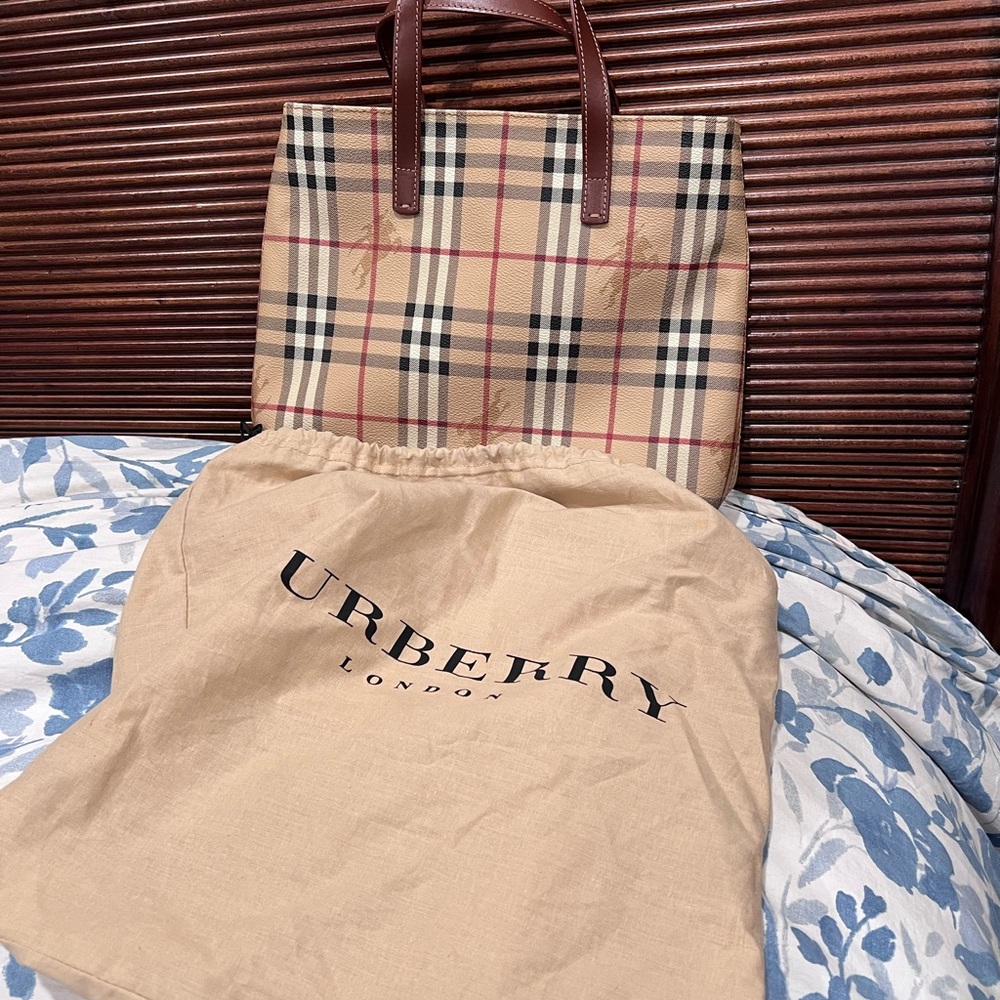 Burberry Tan and Brown Check Tote
